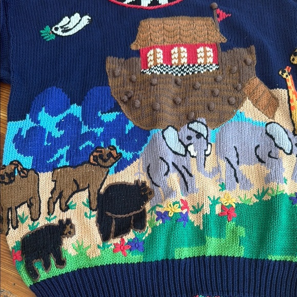 ISKNITCUTE! Is Knit Cute Vintage Noah's Ark Sweater hand-knit size 3 - Picture 4 of 7